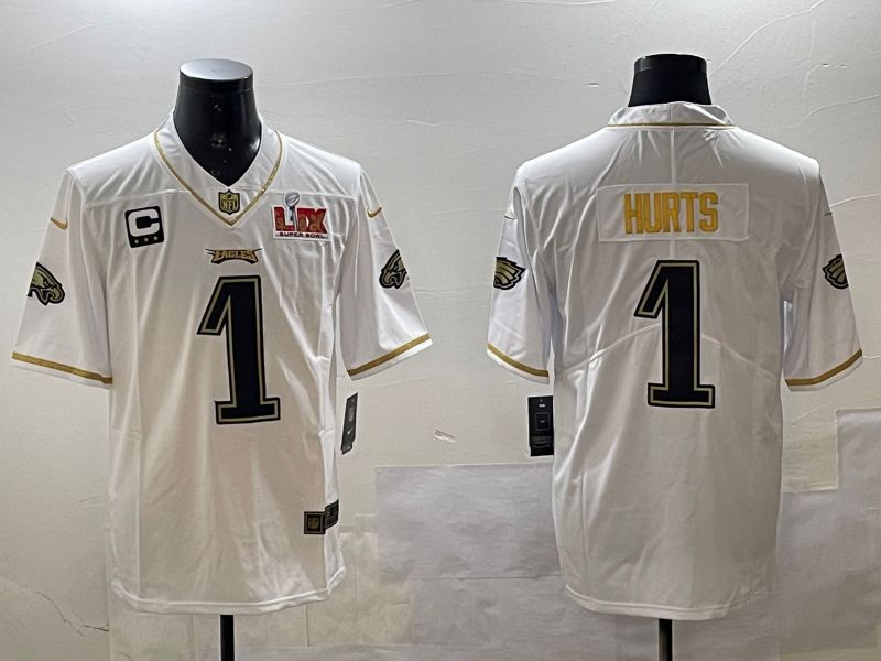 Men Philadelphia Eagles #1 Hurts White gold Throwback 2025 Nike Vapor Limited NFL Jersey style 2->philadelphia eagles->NFL Jersey